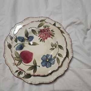 Pfaltzgraff Antique Garden Fruit Floral 11-1/2" Dinner Plate Set of 3. One Salad